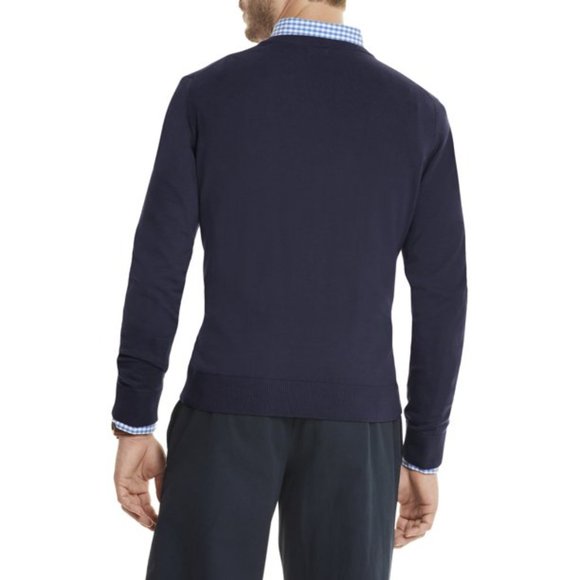 Izod Men's Premium Essentials Classic Fit V-Neck Sweater Navy Blue Size L - Picture 2 of 4